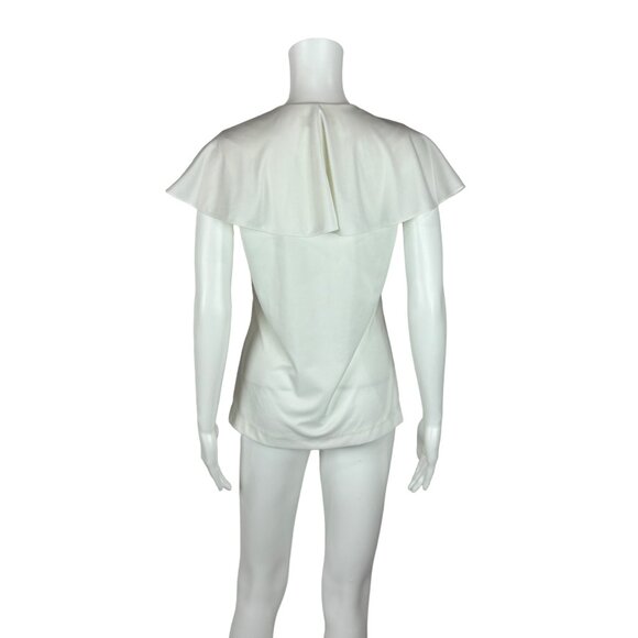 Vintage 70s Necktie Top Women's Small White Flutter Sleeves Capelet Buckle - Picture 8 of 11